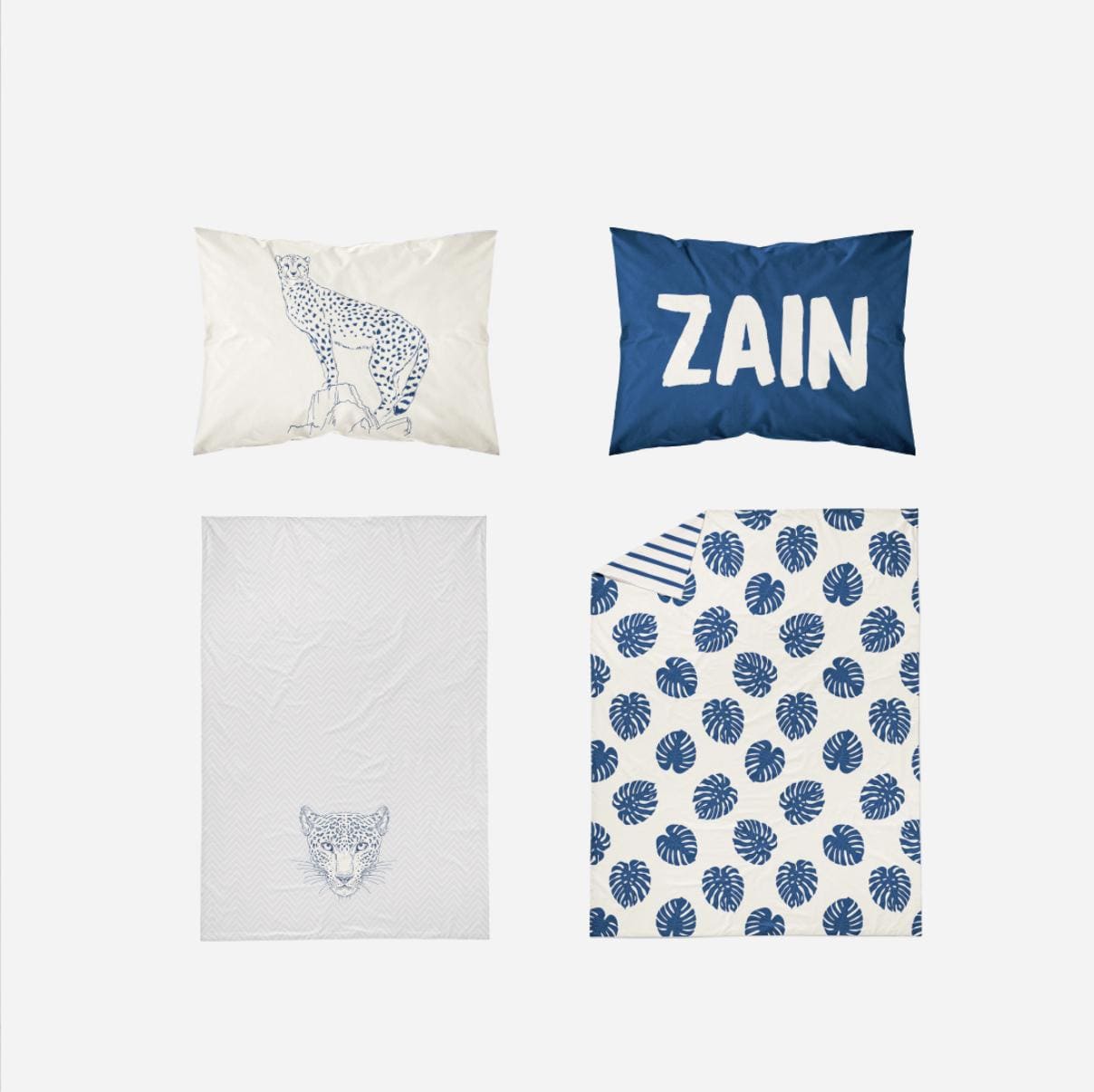 Blue Ink Jungle Bed Set