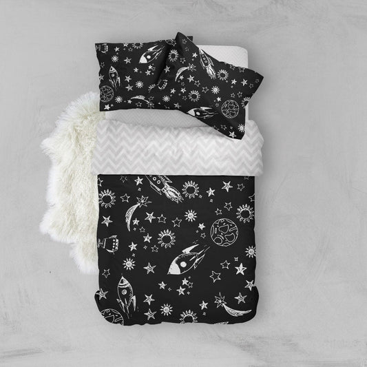 Black Space Doodles Bed Set