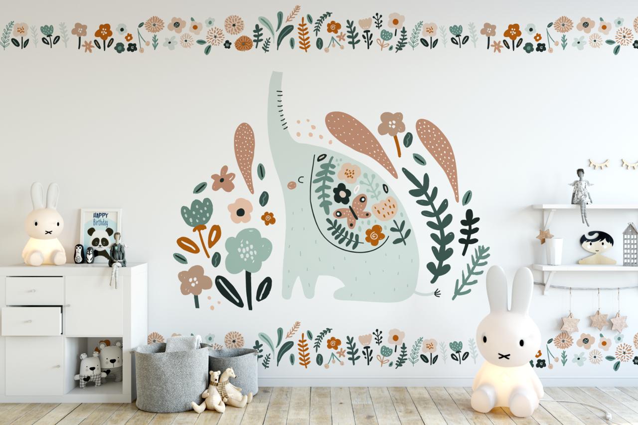 Little Blessings Cute Elephant Wallpaper (Flower Creeper)