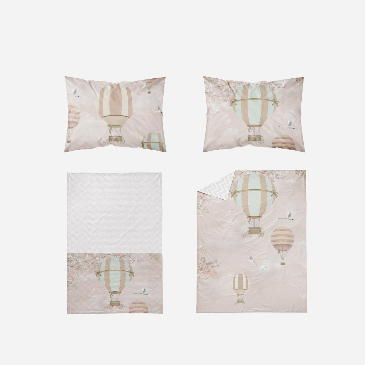 Little Blessings Hot Air Balloons and Cherry Blossoms Bedsheet & Two Pillowcases Only