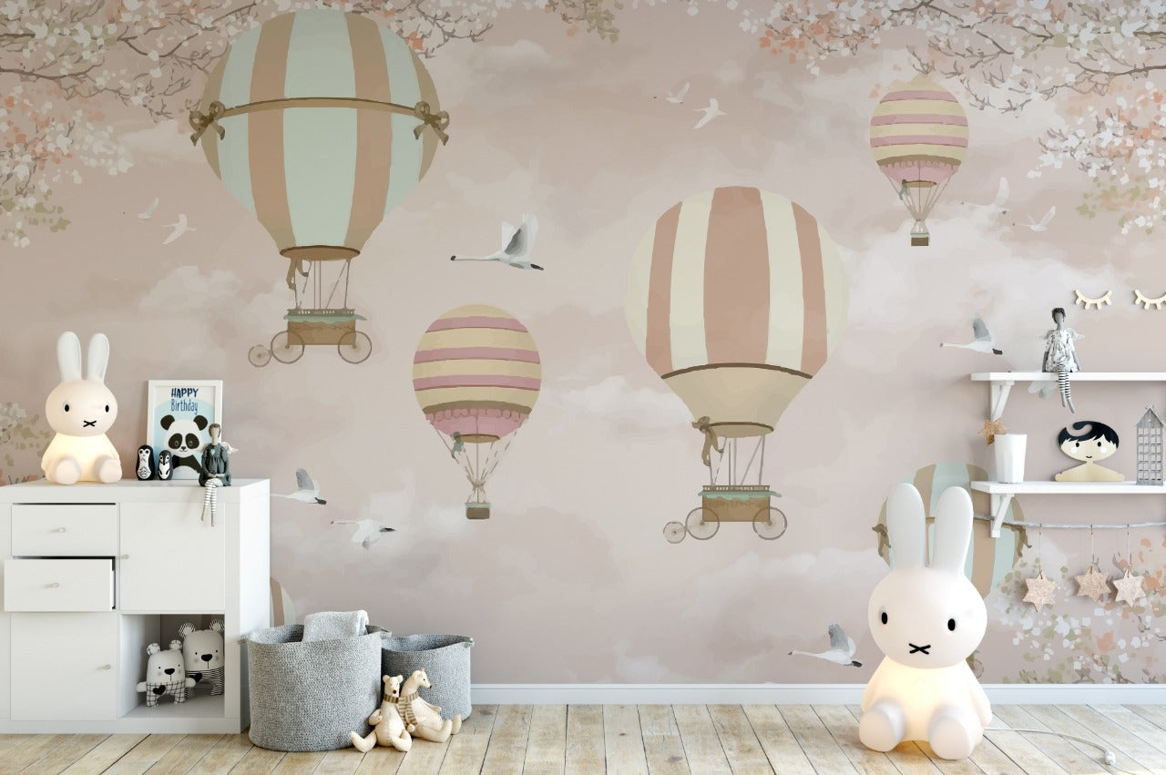 Little Blessings Hot Air Balloons and Cherry Blossoms Wallpaper