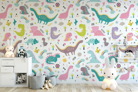 Little Blessings Pastel Dinosaurs Wallpaper