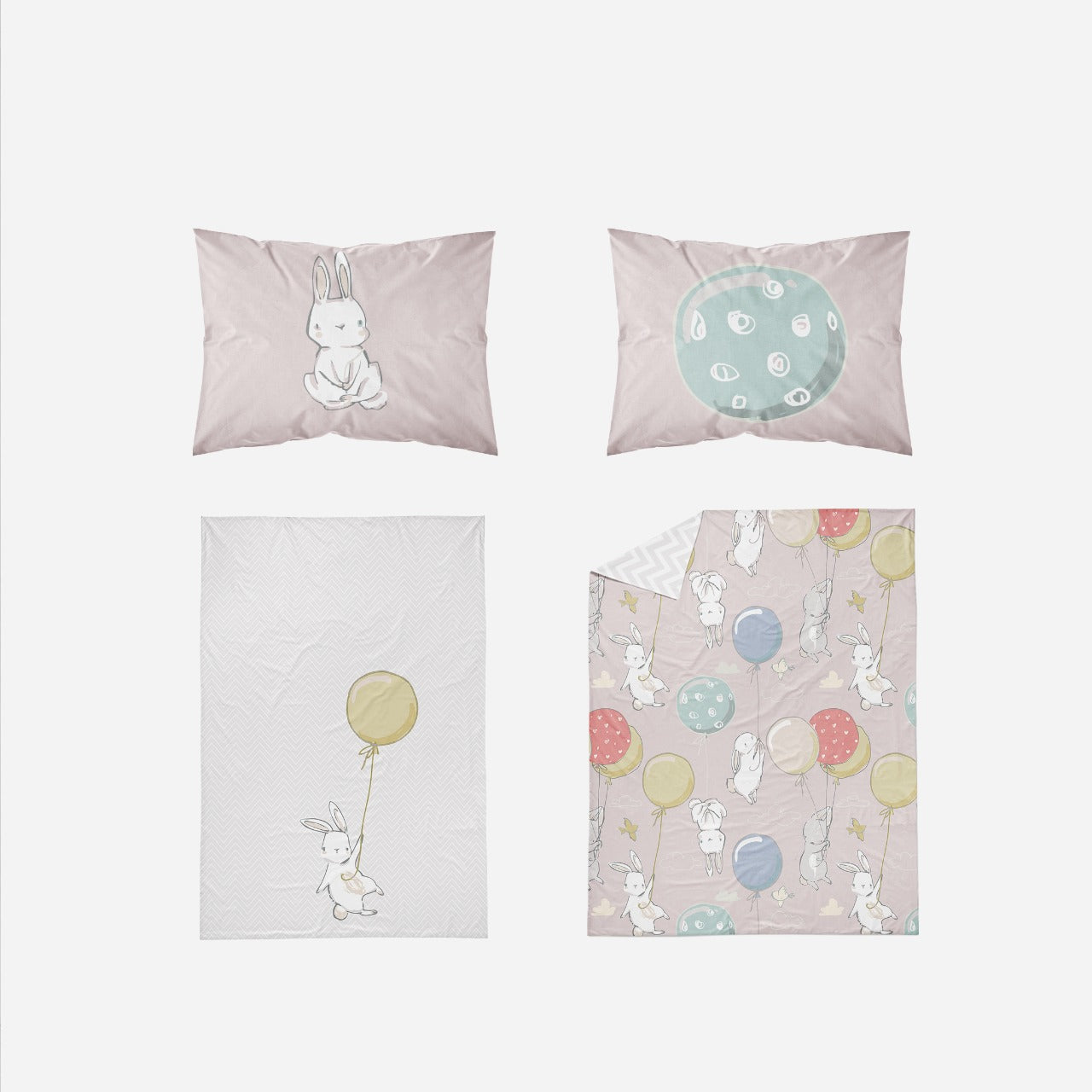 Little Blessings Pink Animals and Air Balloons Bedsheet & Two Pillowcases Only