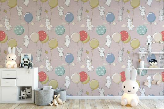 Little Blessings Pink Animals and Air Balloons Wallpaper