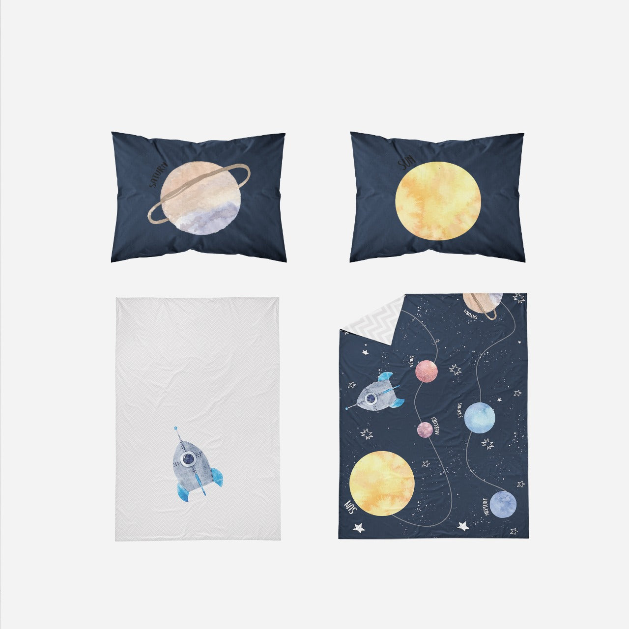 Little Blessings Planets Black Bedsheet & Two Pillowcases Only