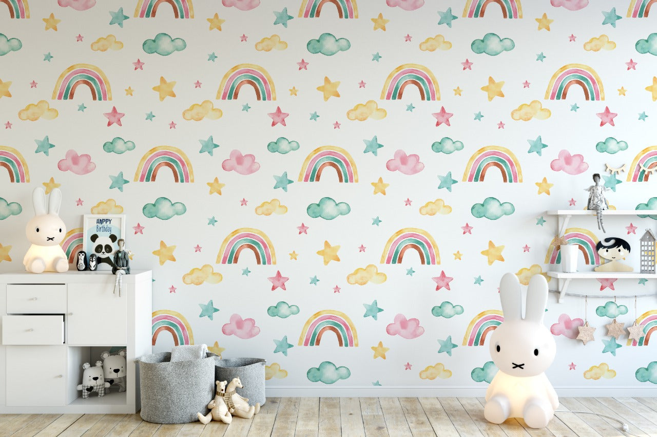 Little Blessings Watercolour Rainbow Wallpaper