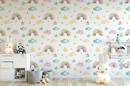 Little Blessings Watercolour Rainbow Wallpaper