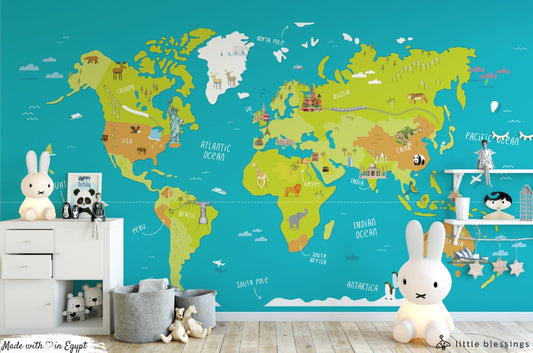 World Map & Jungle Wallpaper