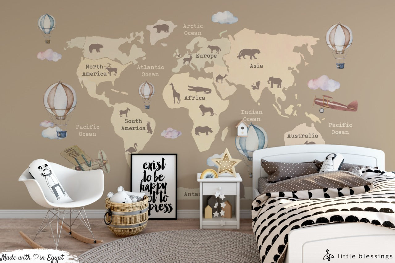 Air Planes & Balloons World Map Wallpaper