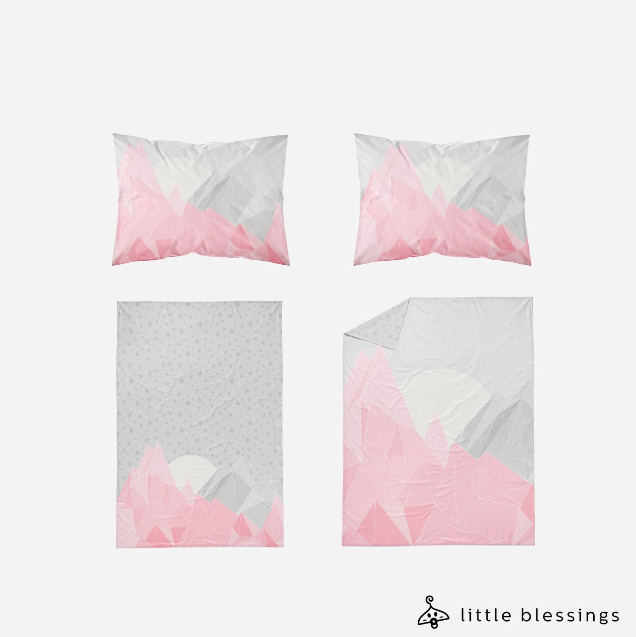 Pink Mountains And Stars Bed Set